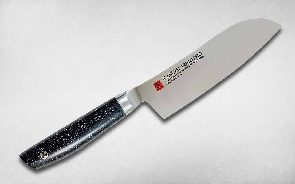 Нож кухонный Сантоку VG10 PRO 130 мм, Kasumi, 52013, сталь VG-10, искусственный мрамор, чёрный кухонный инструмент marble мрамор серый
