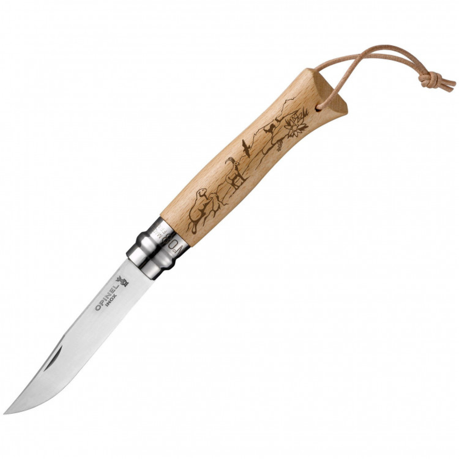Складной Нож Opinel №8 Trekking, нержавеющая сталь Sandvik 12C27, 001641, гравировка сурок - фото 1