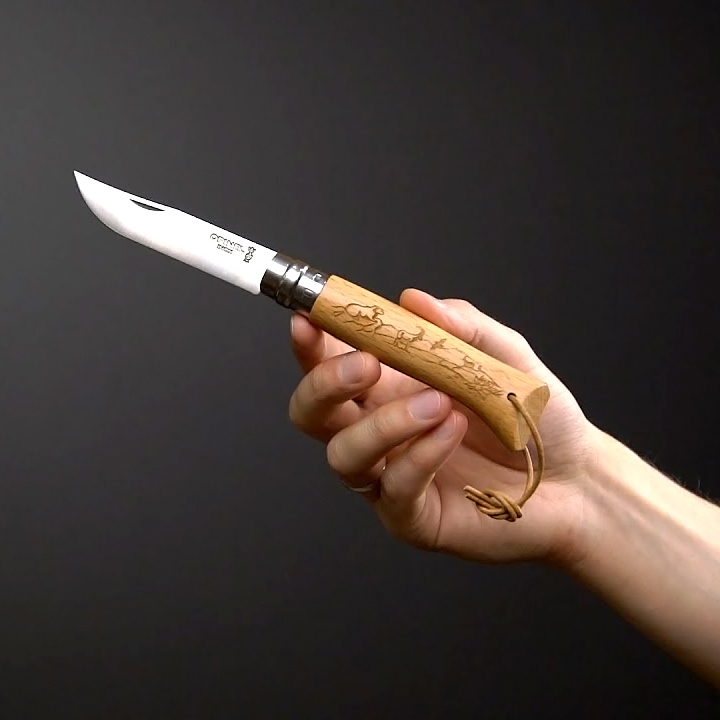 Складной Нож Opinel №8 Trekking, нержавеющая сталь Sandvik 12C27, 001641, гравировка сурок - фото 4