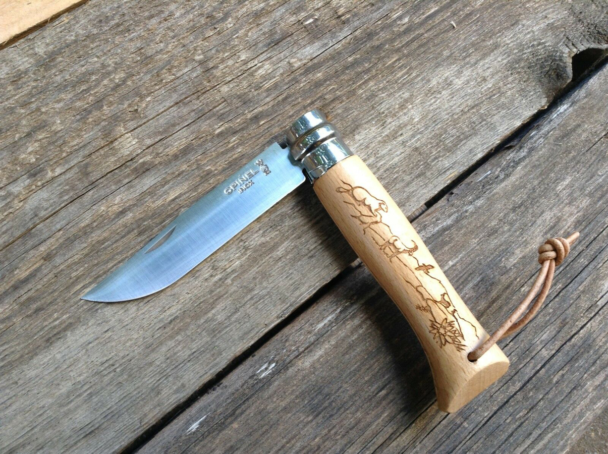 Складной Нож Opinel №8 Trekking, нержавеющая сталь Sandvik 12C27, 001641, гравировка сурок - фото 5