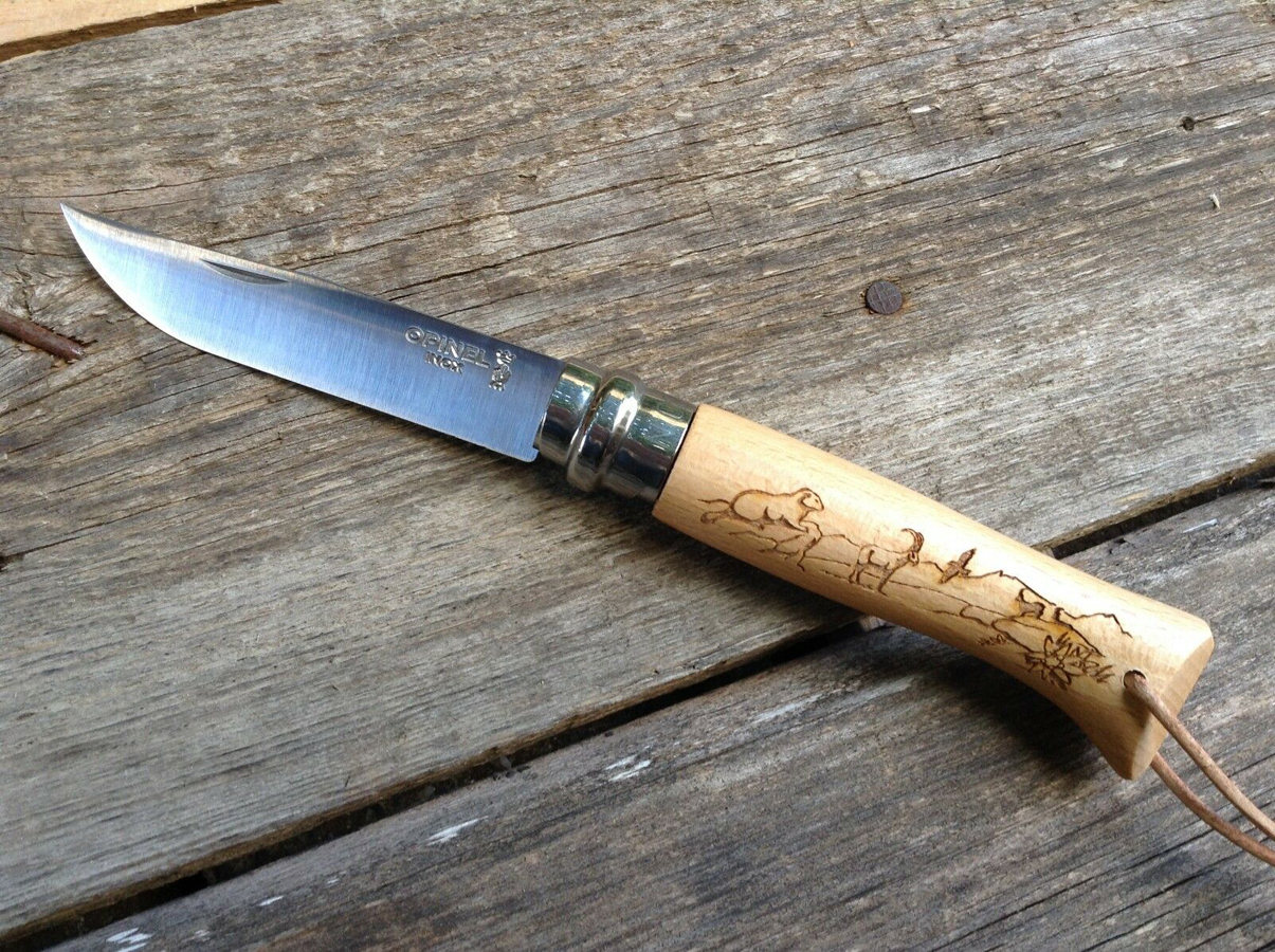 Складной Нож Opinel №8 Trekking, нержавеющая сталь Sandvik 12C27, 001641, гравировка сурок - фото 6