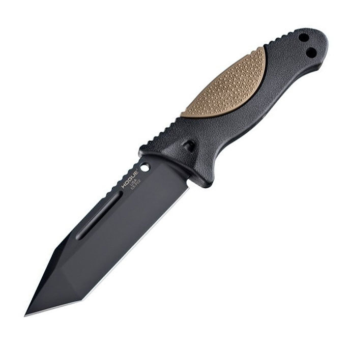 Нож с фиксированным клинком Hogue EX-F02, сталь A2 Tool Steel Black Cerakote, рукоять термопластик GRN, чёрно-песочный