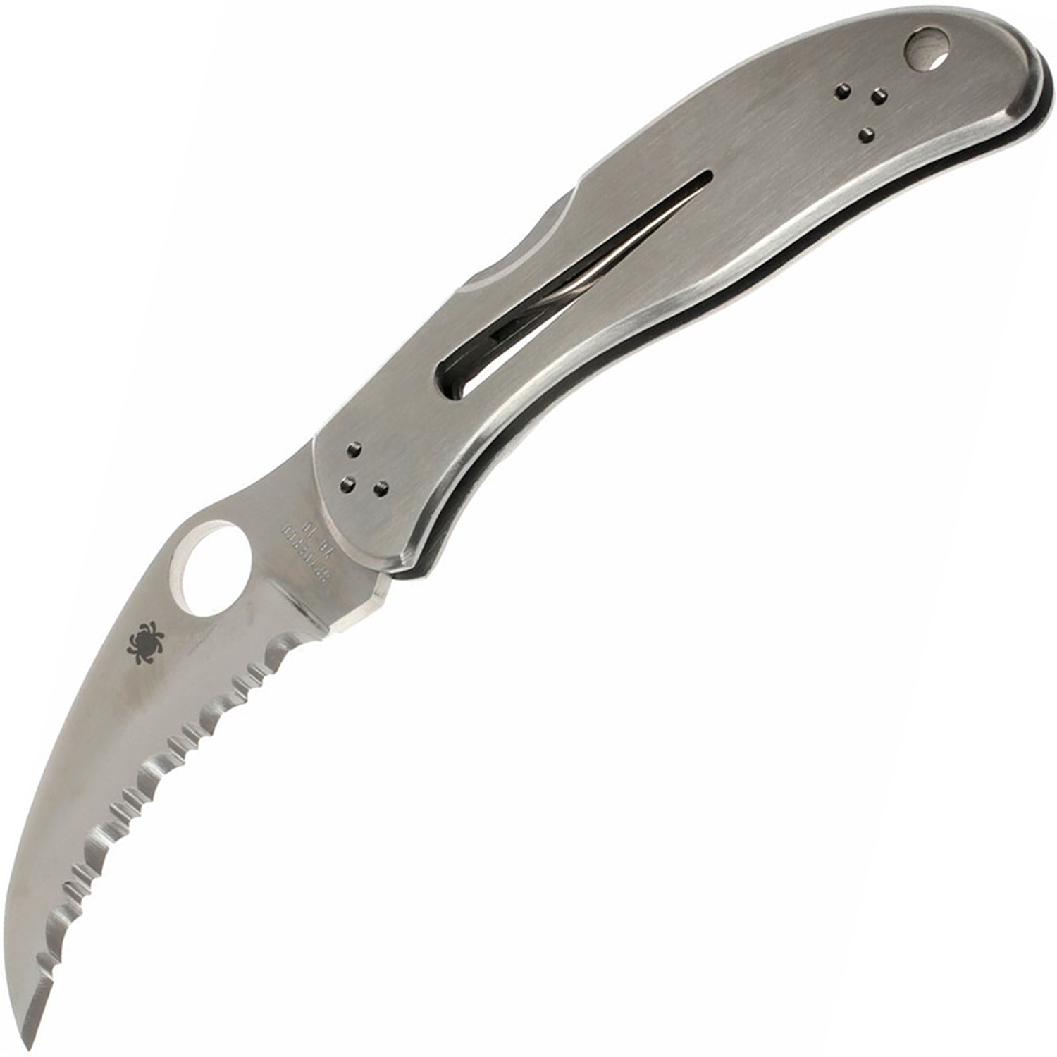 Нож складной Harpy Spyderco 08S, сталь VG-10 Satin Serrated Hawkbill, рукоять нержавеющая сталь