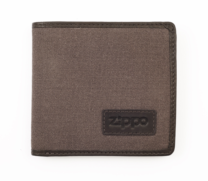 Портмоне ZIPPO, коричневое, натуральная кожа / холщовая ткань, 11x1,5x10,5 см портмоне на кнопке для купюр для карт для монет