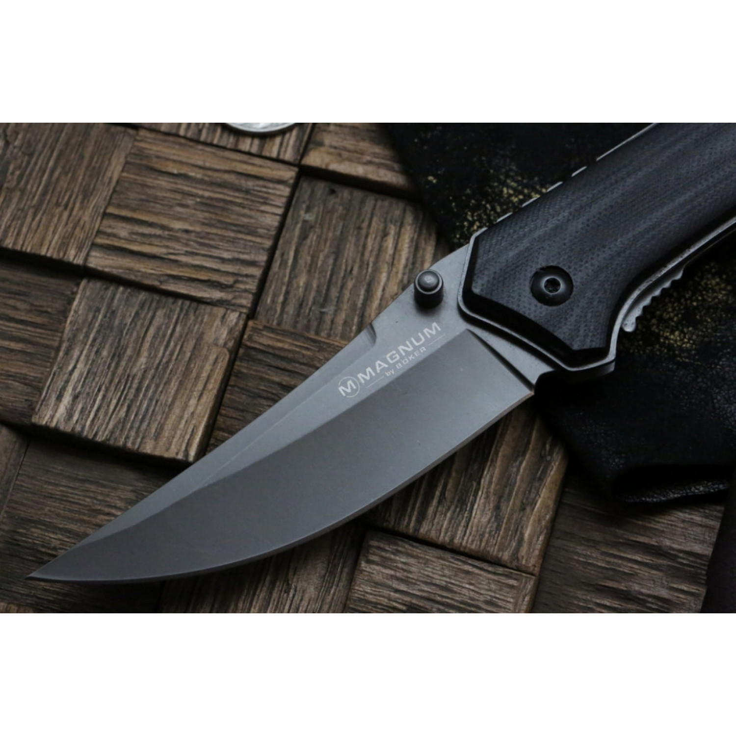 Складной нож Magnum Nero - Boker 01RY964, сталь 440A Titanium Nitride, рукоять стеклотекстолит G10, серый - фото 8