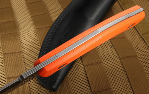 Нож с фиксированным клинком C.U.T. Fixed, Orange G-10 Scales, PVD - Coated CPM® S30V™, Dmitry Sinkevich (SiDiS) Design, Black Leather Sheath 10.6 см. - фото 4