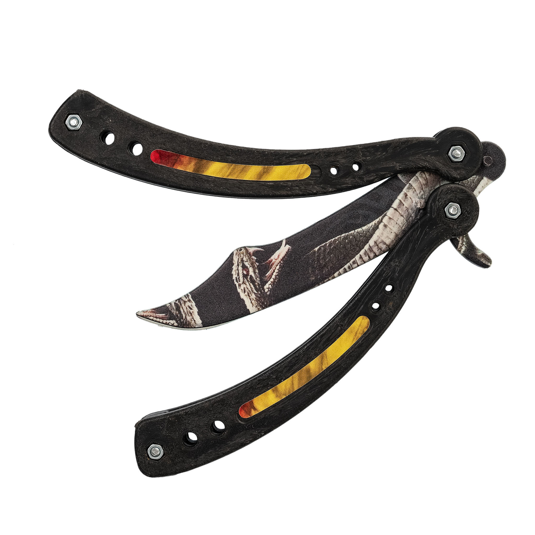 Тренировочный нож-бабочка (балисонг) Кобра, черный пластик ABS - фото 1