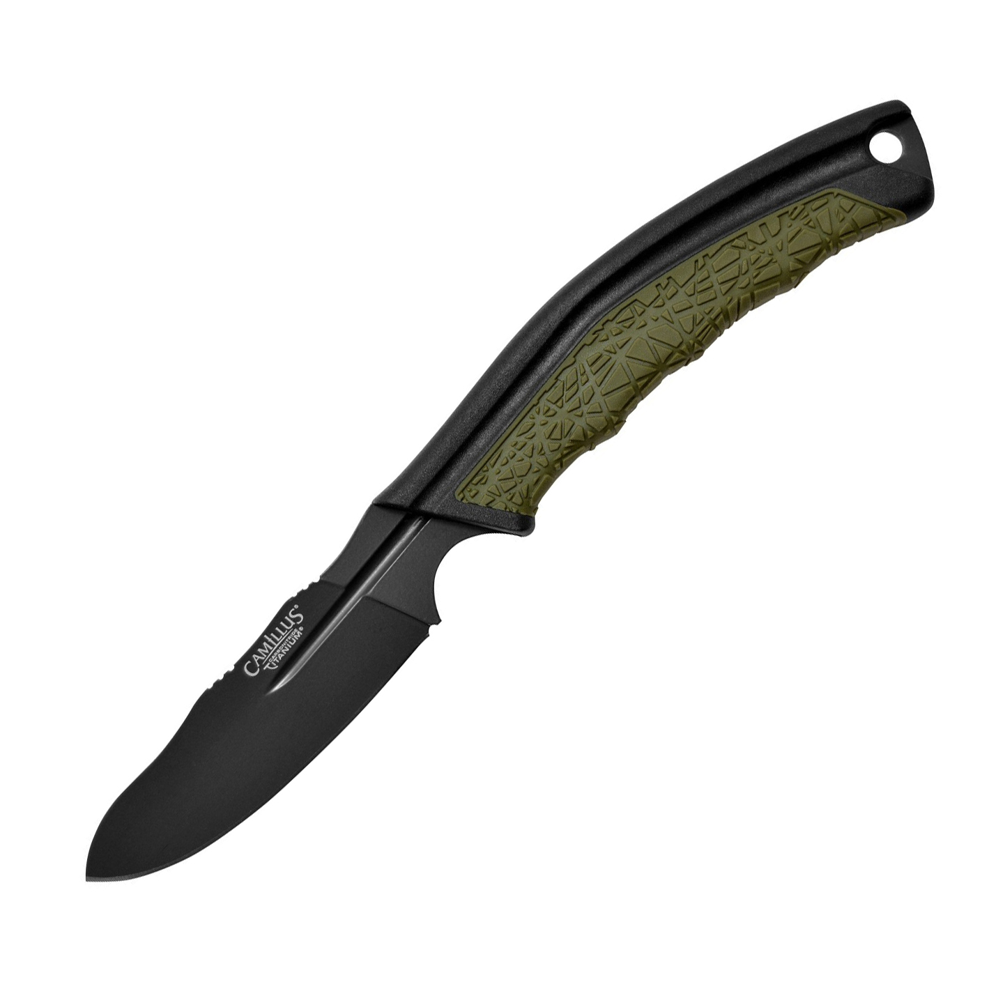 фото Нож с фиксированным клинком camillus bt-8.5, сталь aus-8, рукоять термопластик gfn, зеленый