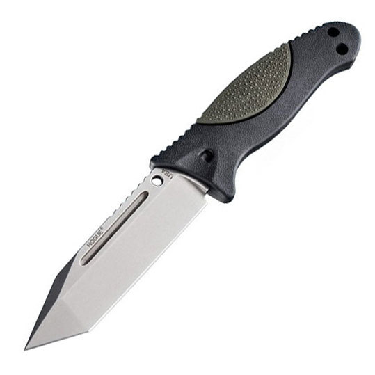 Нож с фиксированным клинком Hogue EX-F02 Stone-Tumbled Tanto, сталь A2 Tool Steel, рукоять термопластик GRN, чёрно-зеленый