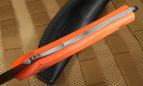 Нож с фиксированным клинком C.U.T. Fixed, Orange G-10 Scales, PVD - Coated CPM® S30V™, Dmitry Sinkevich (SiDiS) Design, Black Leather Sheath 10.6 см. - фото 6