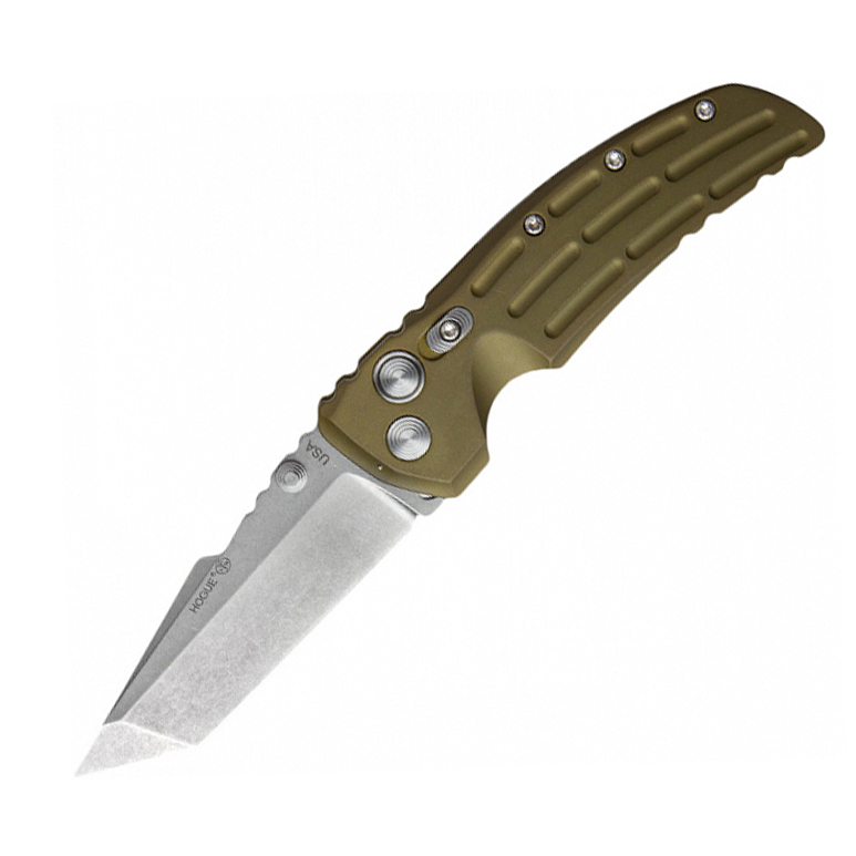 Автоматический складной нож EX-01 Auto, Stone-Tumbled Tanto Blade, OD Green Aluminum Handle 8.89 см.
