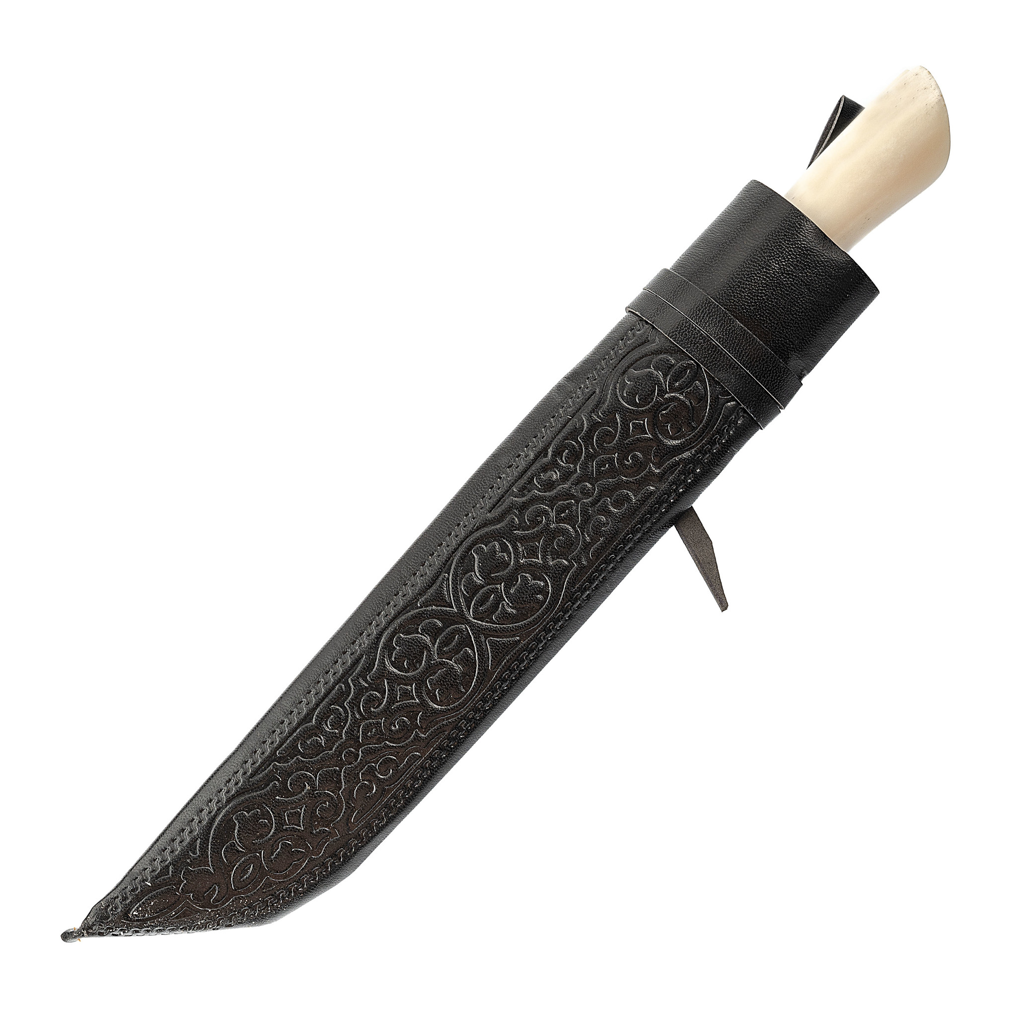 фото Пчак большой, кость, сухма, рукоять витая, гарда олово с садафом узбекские ножи