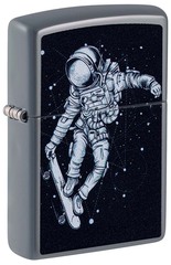 Фото Зажигалка ZIPPO Skateboarding Astronaut с покрытием Flat Grey, латунь/сталь, серая