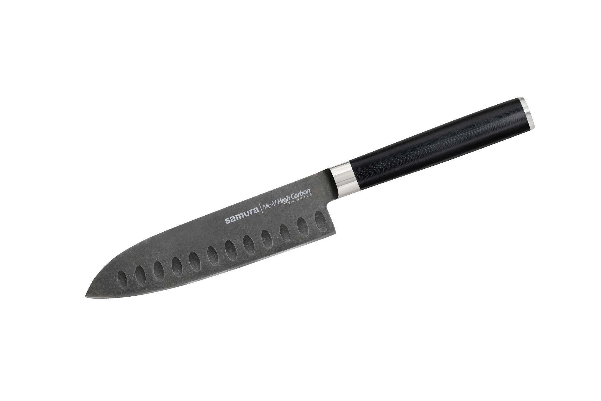 фото Кухонный нож сантоку samura mo-v stonewash 138 мм, сталь aus-8, рукоять g10