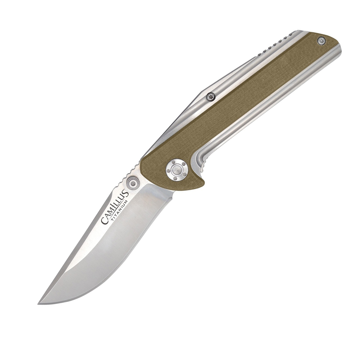 Нож складной Camillus Sevens, Titanium Bonded® Aus-8 Steel, Stainless Steel with Desert Tan G-10 Accented Handle 7.6 см. - фото 1