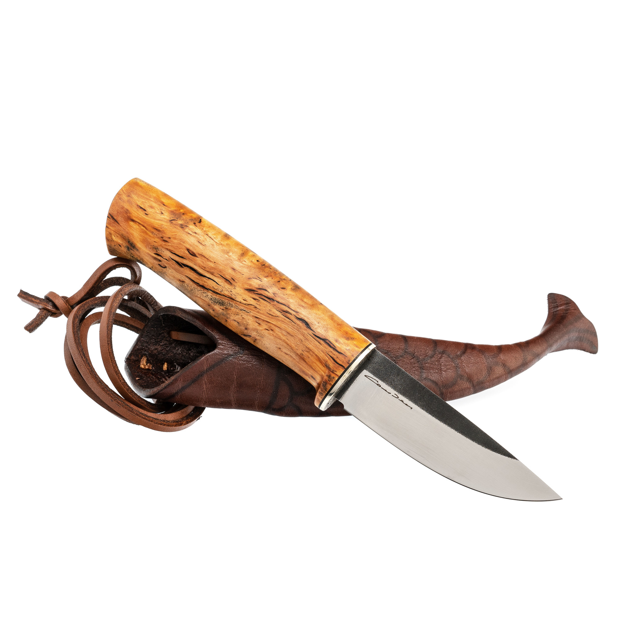 Нож Рыбка, сталь 110х18, рукоять карельская береза, кориан, скрим-шоу - фото 5