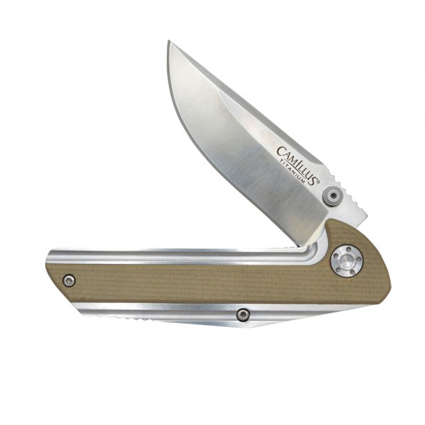 Нож складной Camillus Sevens, Titanium Bonded® Aus-8 Steel, Stainless Steel with Desert Tan G-10 Accented Handle 7.6 см. - фото 5