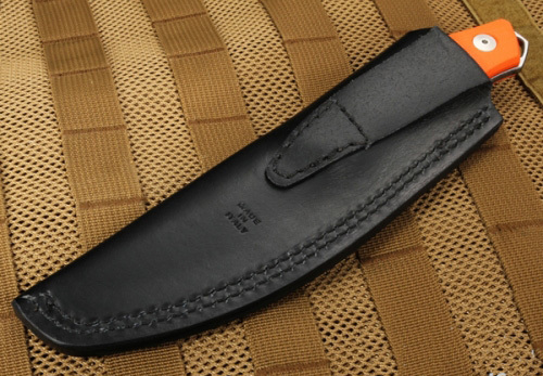 Нож с фиксированным клинком C.U.T. Fixed, Orange G-10 Scales, PVD - Coated CPM® S30V™, Dmitry Sinkevich (SiDiS) Design, Black Leather Sheath 10.6 см. - фото 7