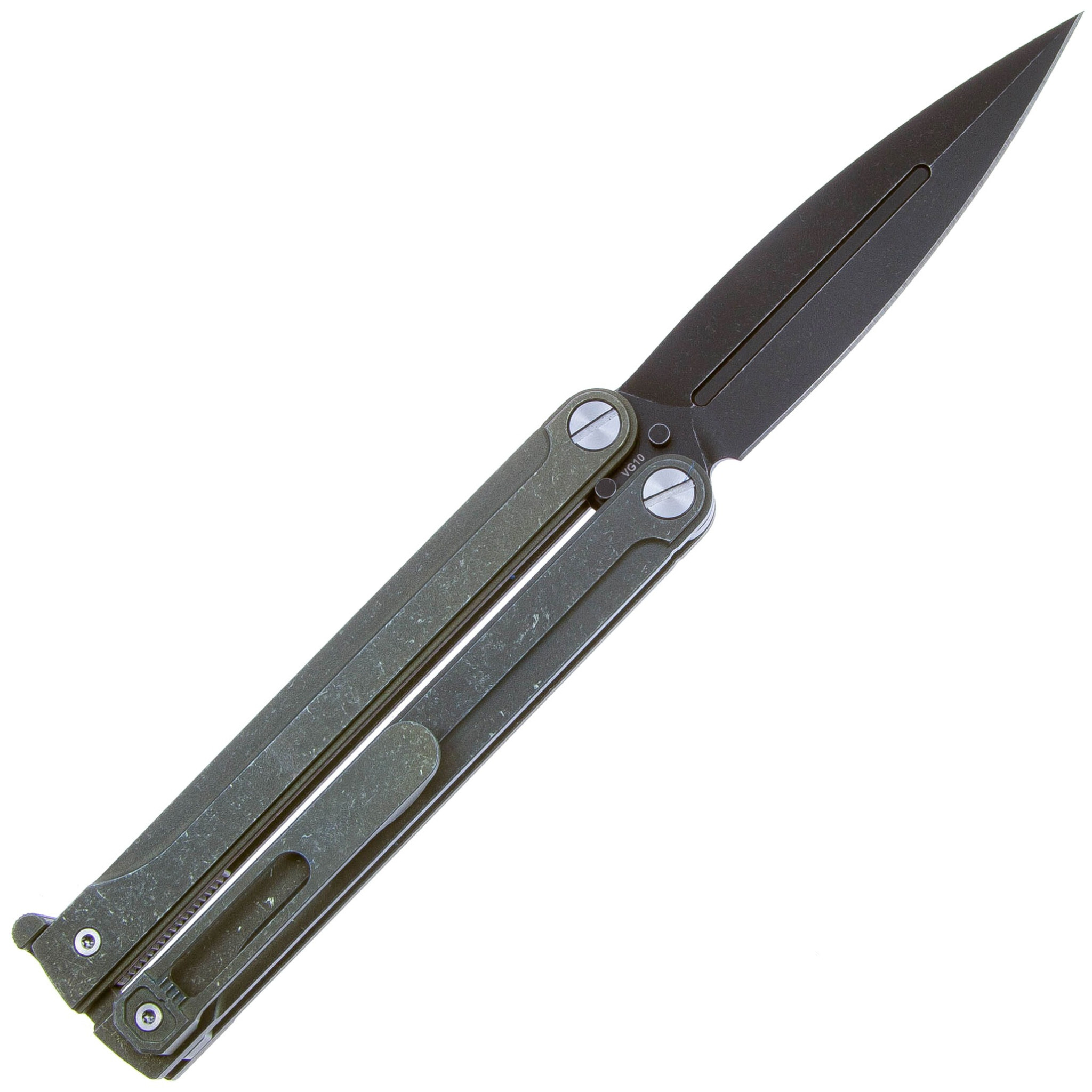 Нож-бабочка Daggerr Monarch olive BW, сталь VG10, рукоять титан - фото 2
