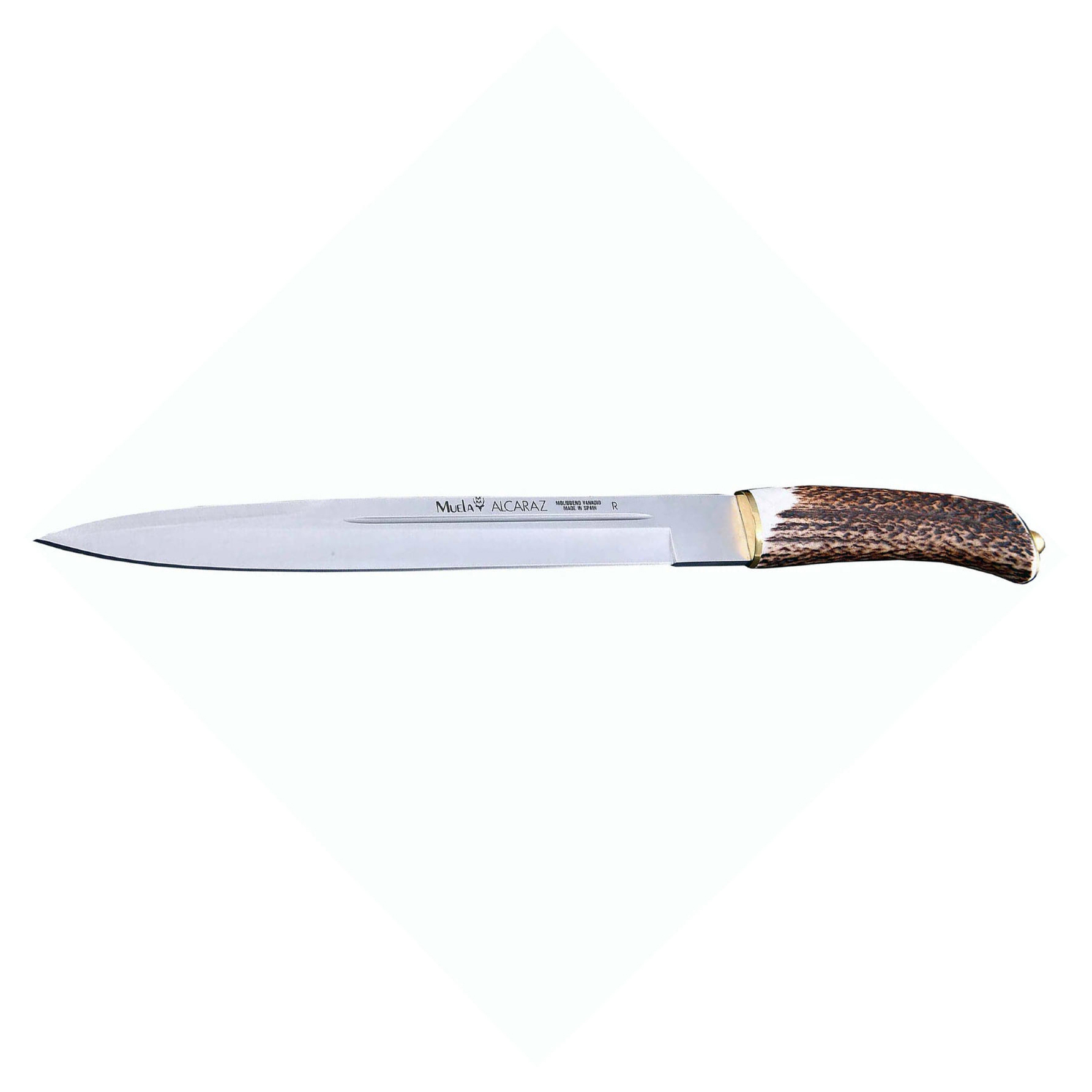 фото Нож с фиксированным клинком muela alcaraz stag handle, сталь x50crmov15, рукоять олений рог, коричневый