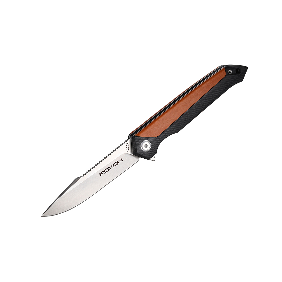Складной нож Roxon K3, сталь sandvik 12C27, рукоять G10/кожа, коричневый
