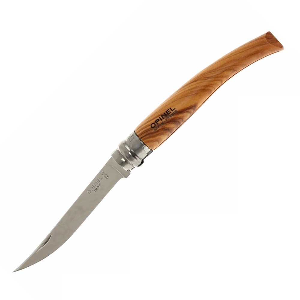 фото Нож складной филейный opinel №10 vri folding slim olivewood, сталь sandvik 12c27, рукоять из оливкового дерева, 000645