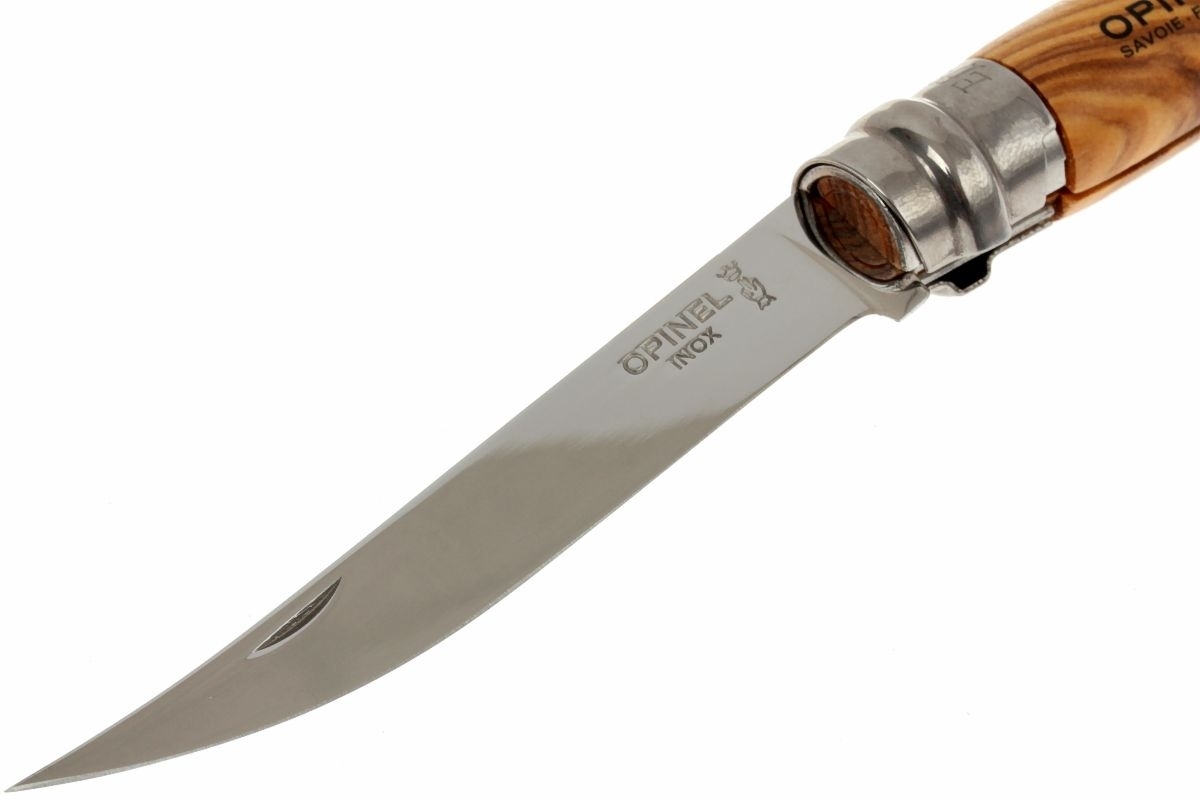 фото Нож складной филейный opinel №10 vri folding slim olivewood, сталь sandvik 12c27, рукоять из оливкового дерева, 000645
