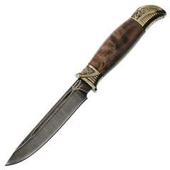 Фото Финка НКВД, дамаск, стабилизированная коричневая карельская береза