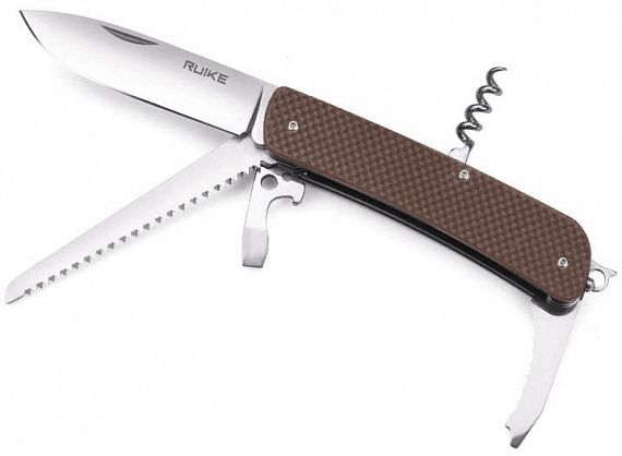 Нож Ruike L32-N, сталь Sandvik 12C27, рукоять G10, коричневый