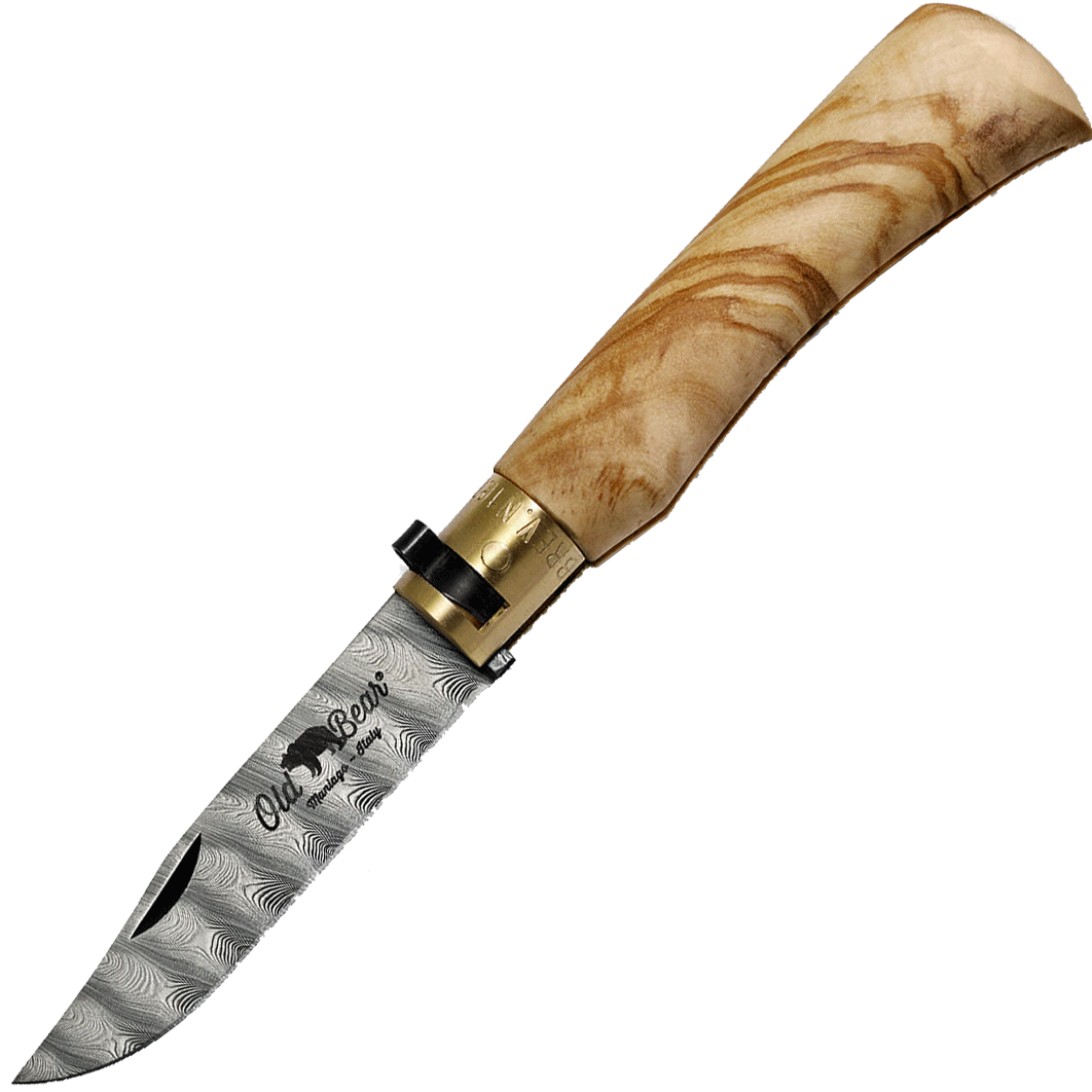 фото Складной нож antonini old bear® damascus м, дамасская нержавеющая сталь, рукоять оливковое дерево