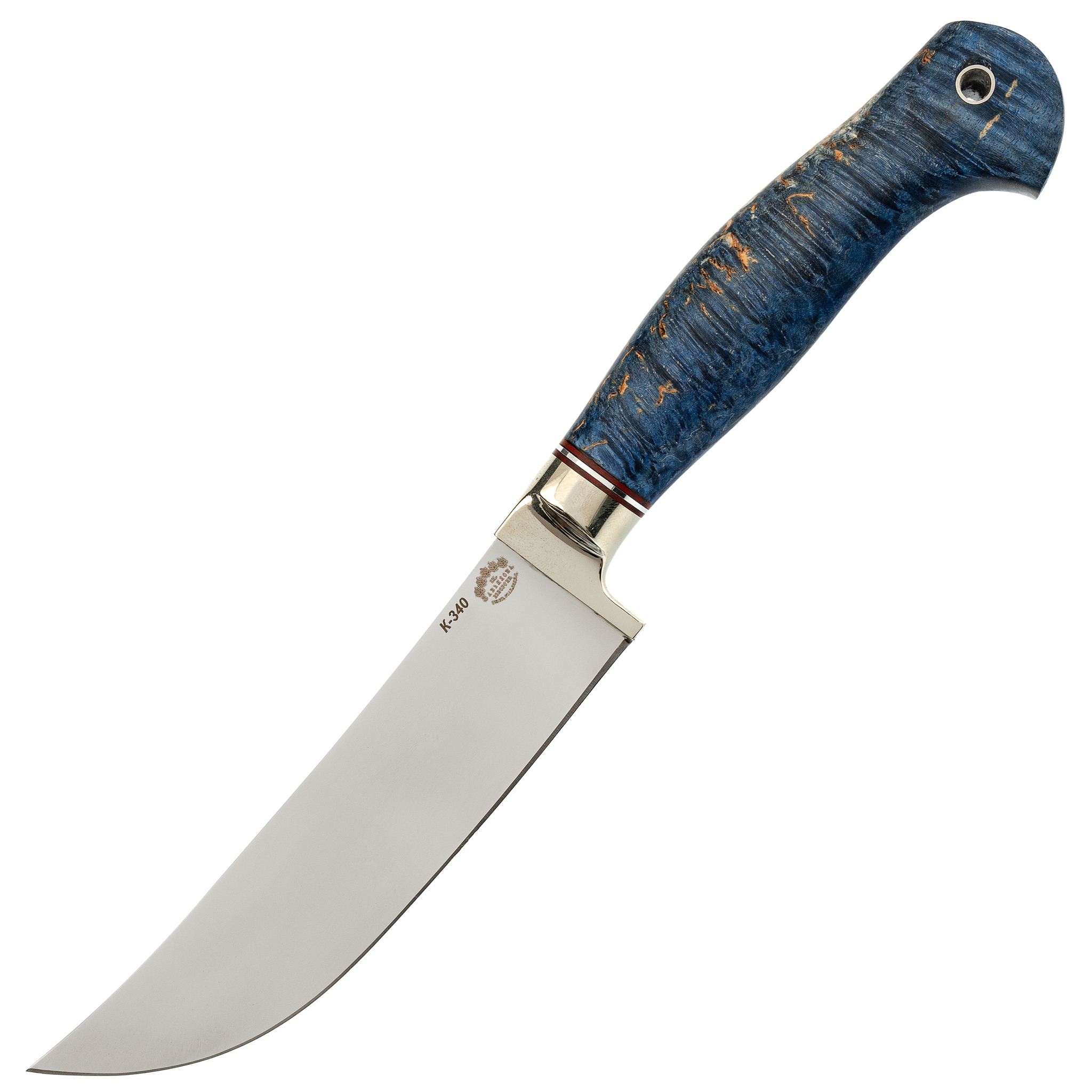 Нож Узбек, сталь K340, рукоять синяя карельская береза