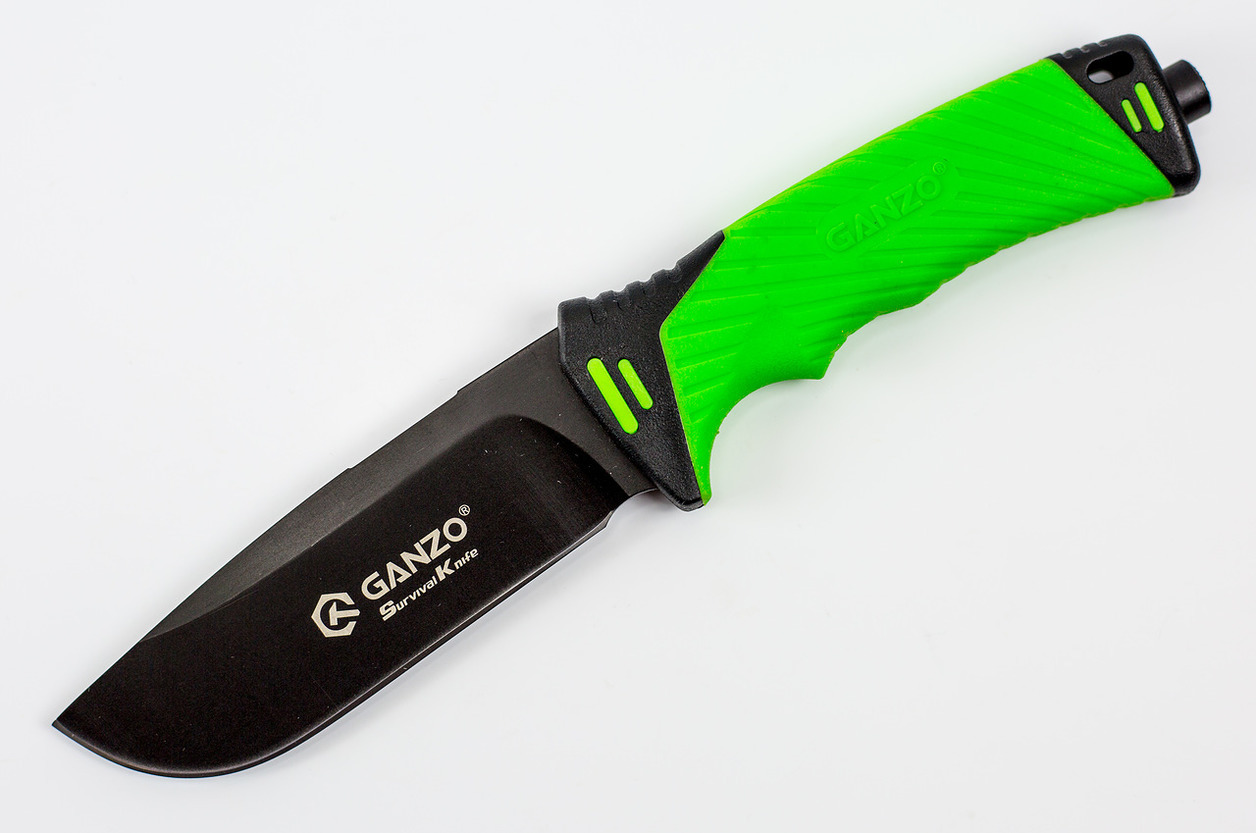 фото Нож для выживания с огнивом и точилкой ganzo g8012, зеленый