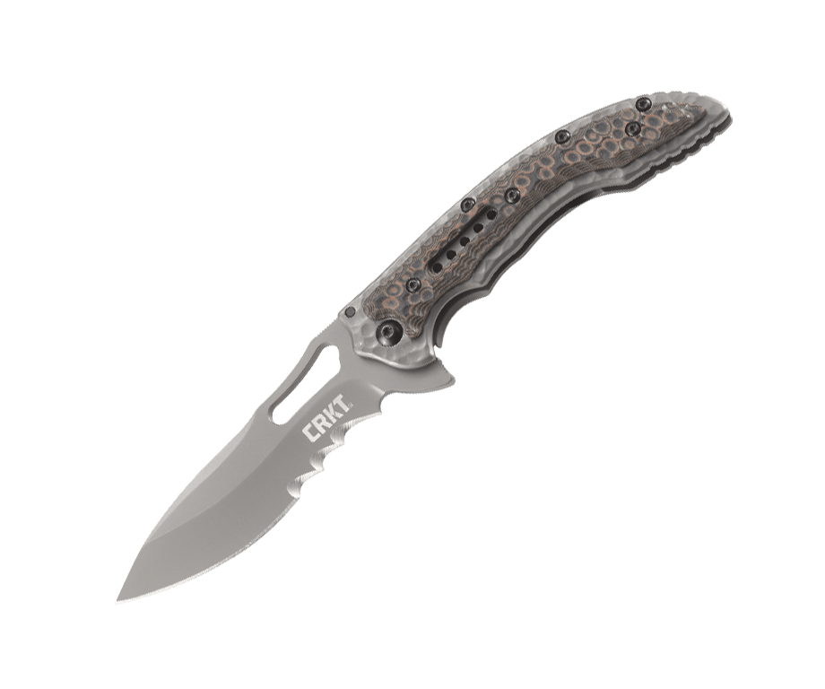 Складной нож CRKT Fossil™ Compact WITH VEFF SERRATIONS™, сталь 8Cr13MoV, рукоять нержавеющая сталь, накладки G-10