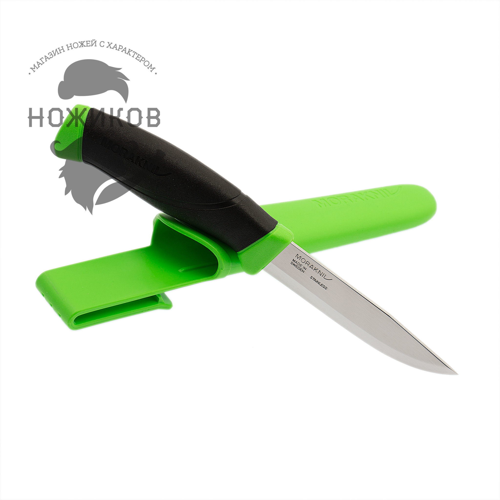 Нож с фиксированным лезвием Morakniv Companion Green, сталь Sandvik 12C27, рукоять пластик/резина, зеленый - фото 2