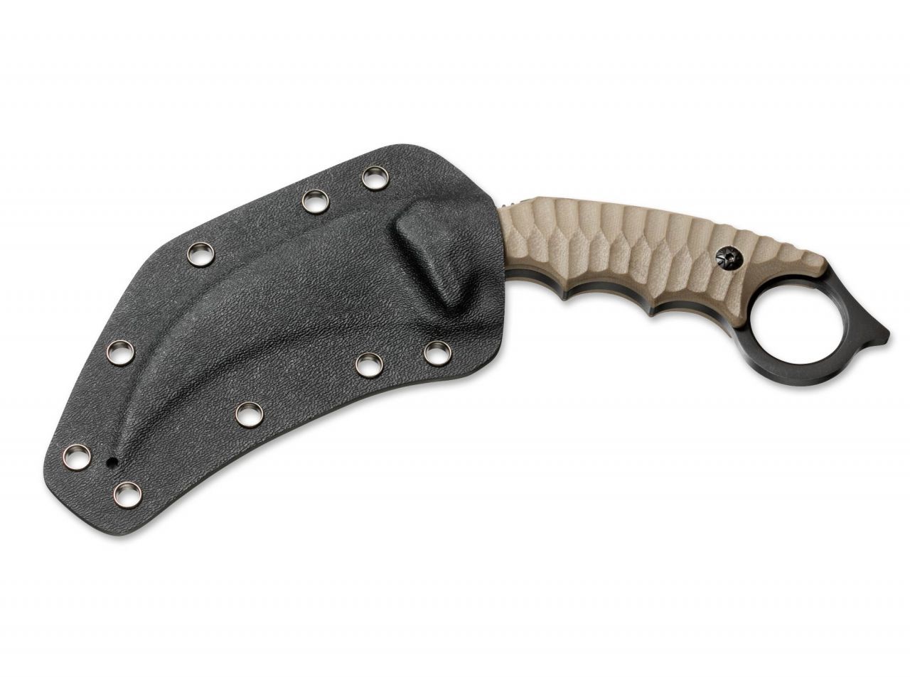 фото Нож с фиксированным клинком magnum spike karambit - boker 02sc028, сталь 440a edp, рукоять стеклотекстолит g10, песочный