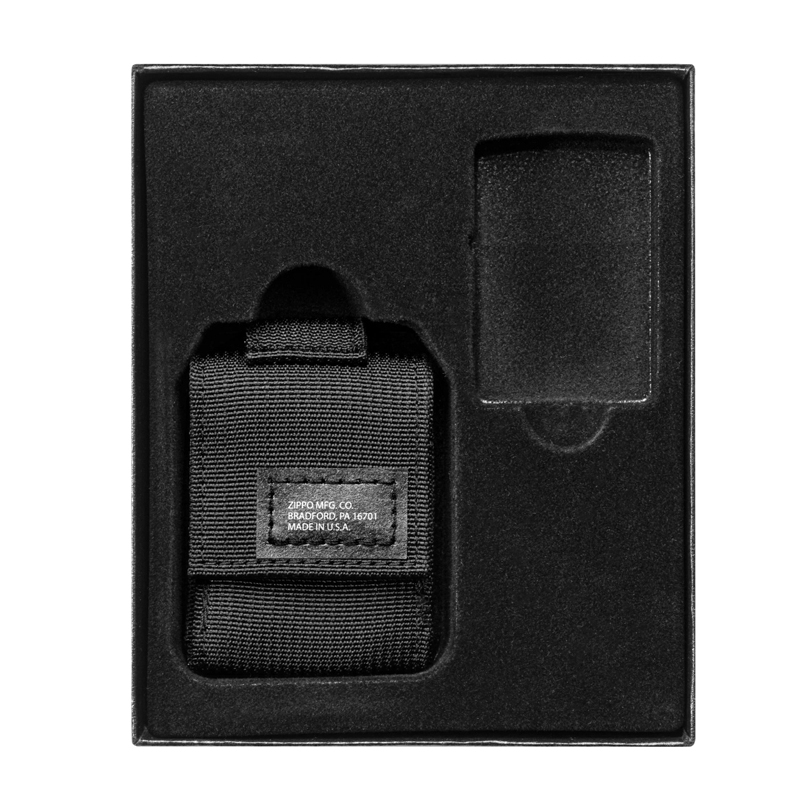 фото Набор zippo: чёрная зажигалка black crackle и чёрный нейлоновый чехол, в подарочной коробке