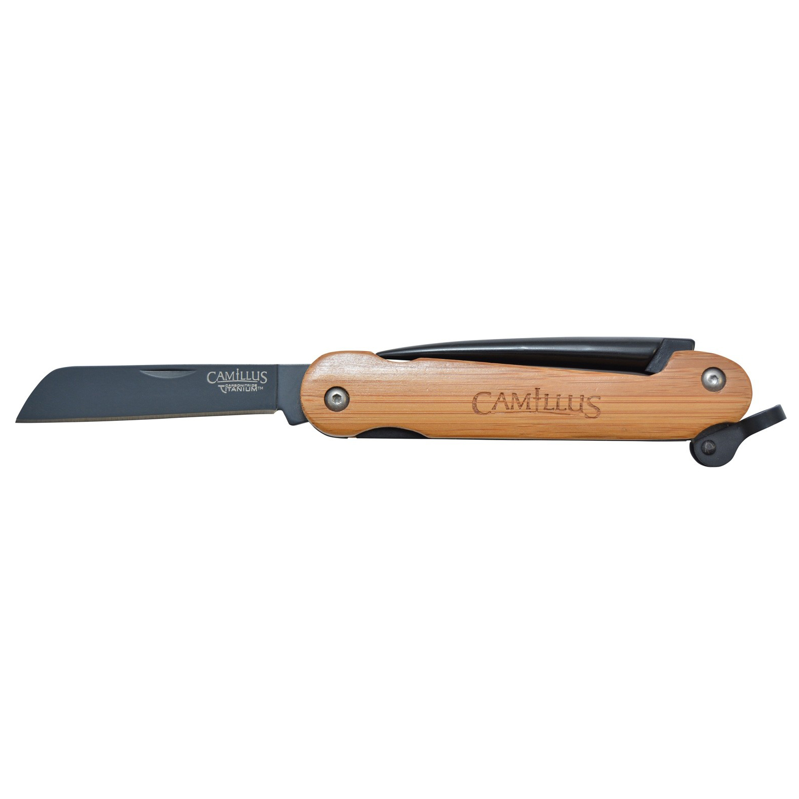 Нож складной Camillus Nautical Sailing Knife with Marlin Spike, Carbonitride Titanium® Aus-8 Steel, Bamboo Handles 6.4 см. - фото 2