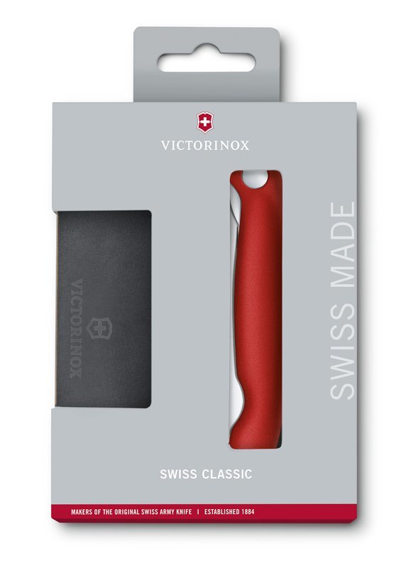 Набор VICTORINOX Swiss Classic: складной нож для овощей и разделочная доска, красная рукоять - фото 1