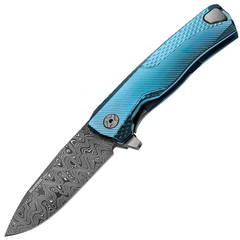 Фото Нож складной LionSteel ROK DD BL, дамасская сталь, рукоять титан, синий