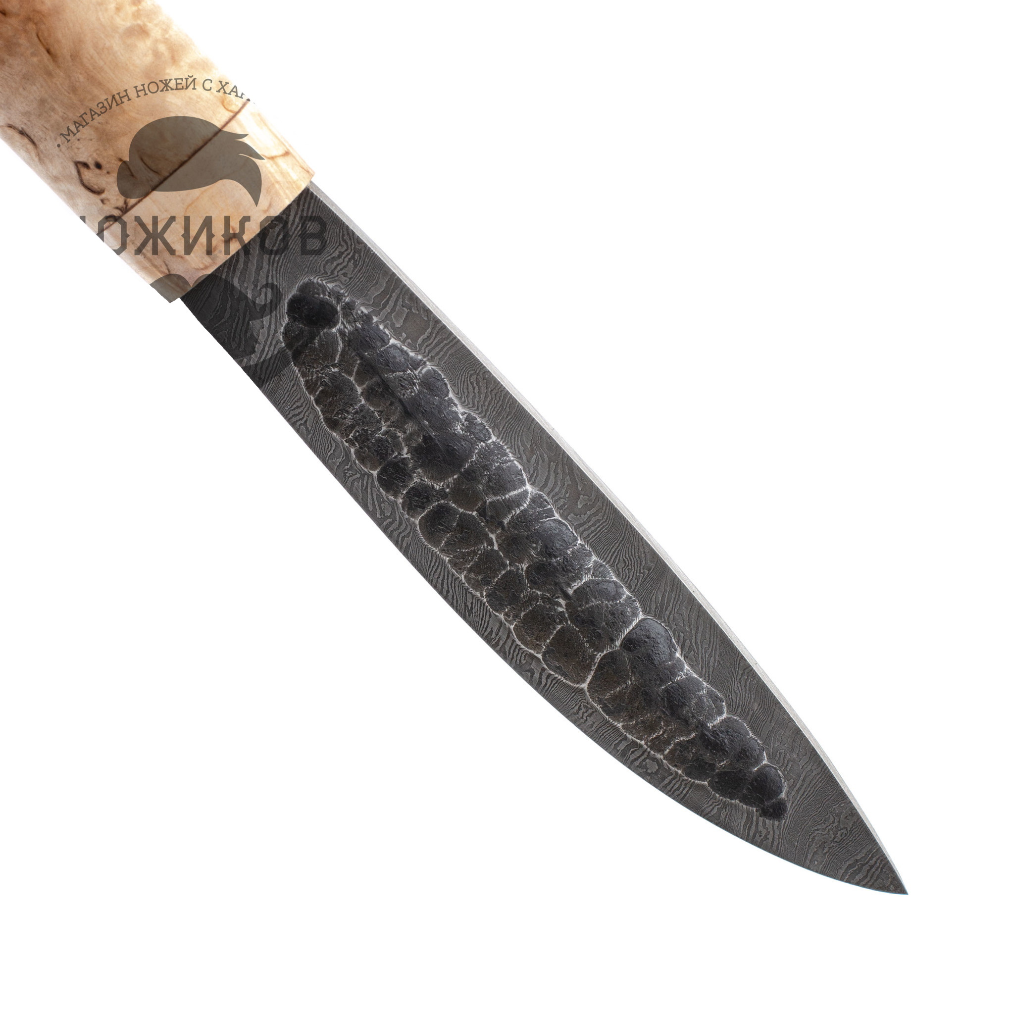 Нож Якутский средний, сталь дамаск, рукоять карельская береза - фото 3