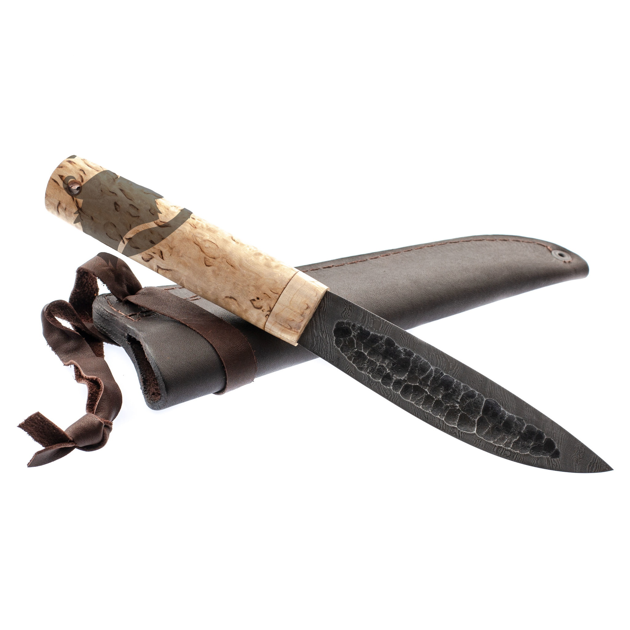 Нож Якутский средний, сталь дамаск, рукоять карельская береза - фото 5