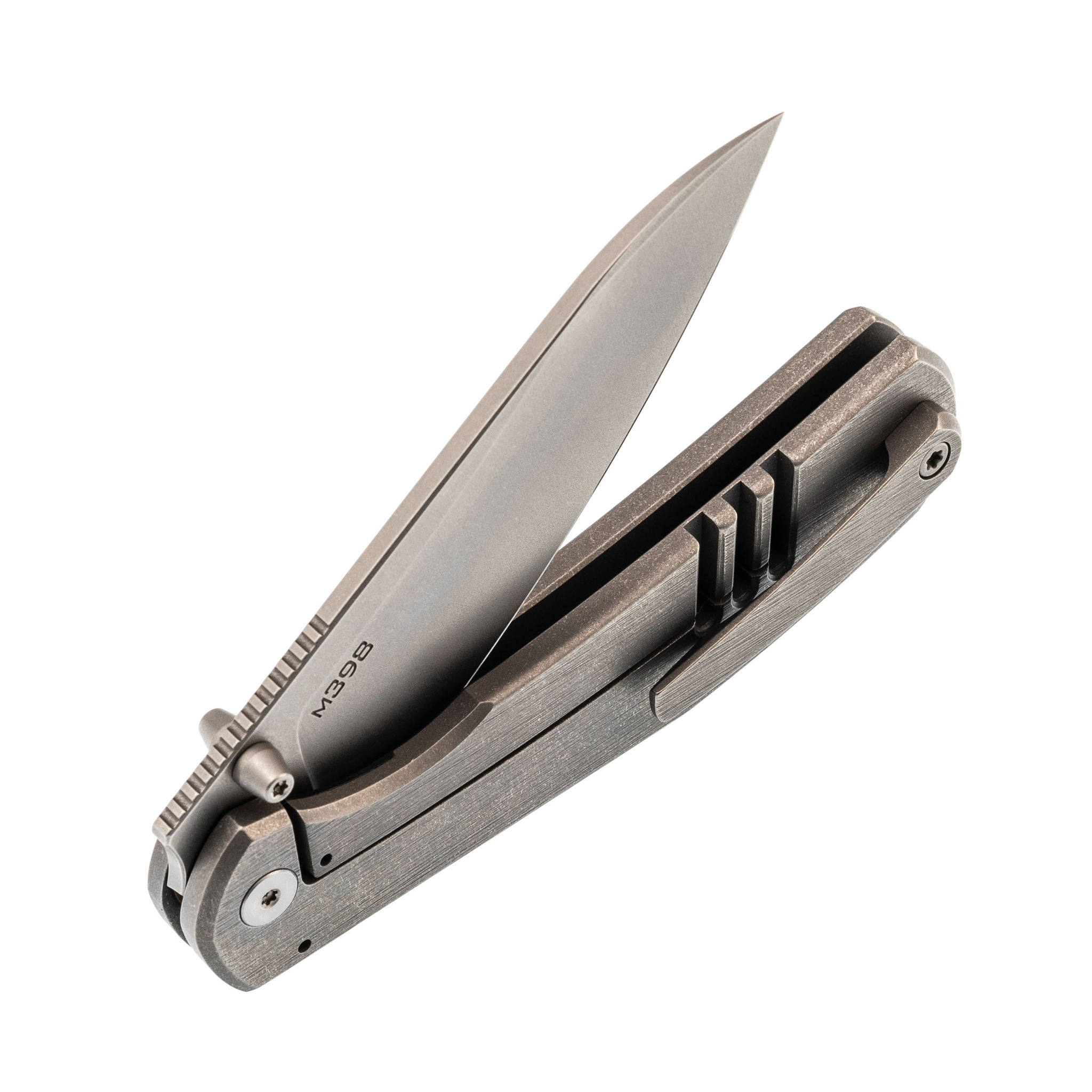 фото Складной нож aracun fatum, сталь m398, рукоять титан, накладка титан arakun knives