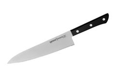 Фото Нож кухонный Шеф Samura HARAKIRI 208 мм, сталь AUS-8 с серрейтором , рукоять ABS, черная рукоять