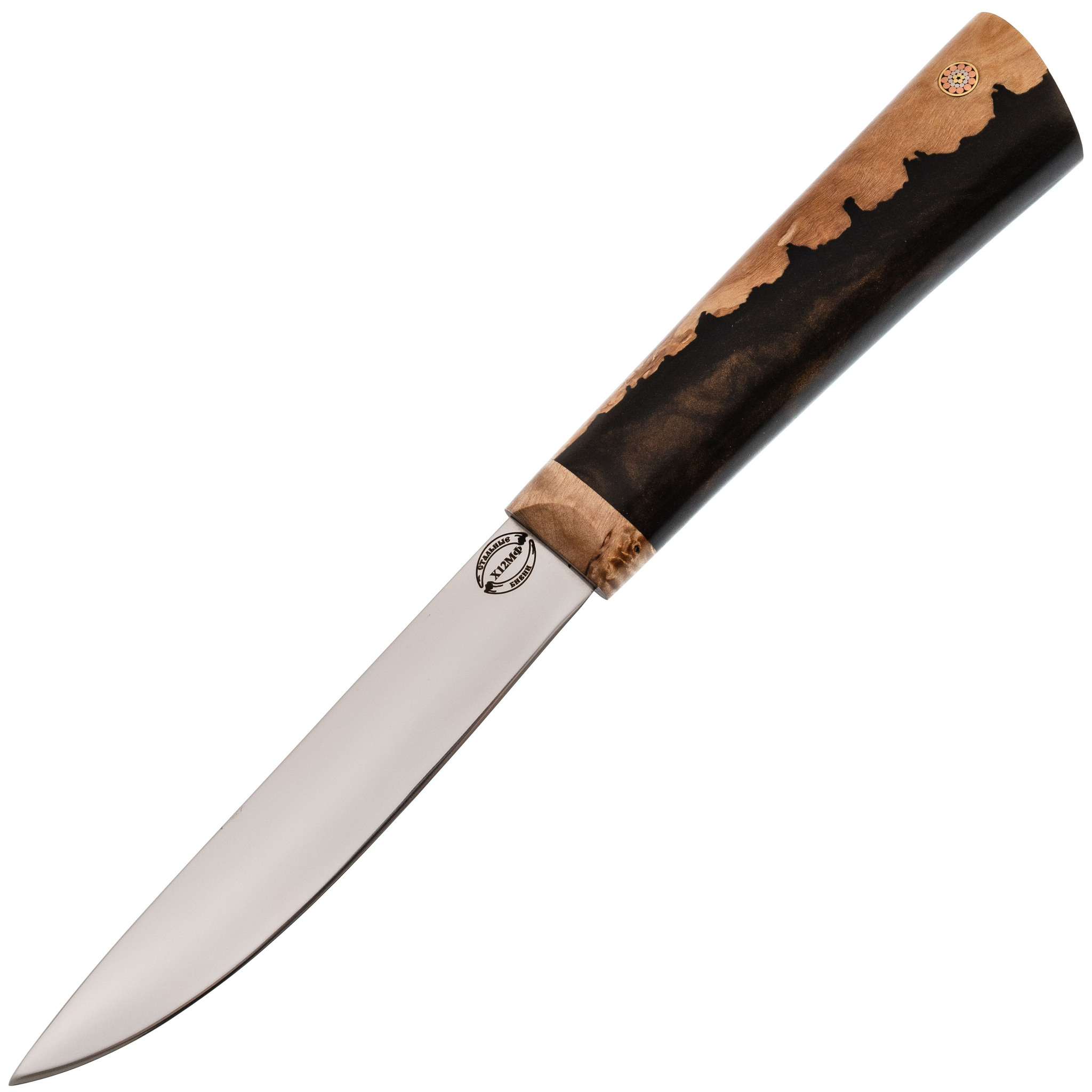Средний якутский нож с откованным долом, сталь Х12МФ, карельская береза/акрил дешеддер средний лезвие шириной 6 5 см розовый
