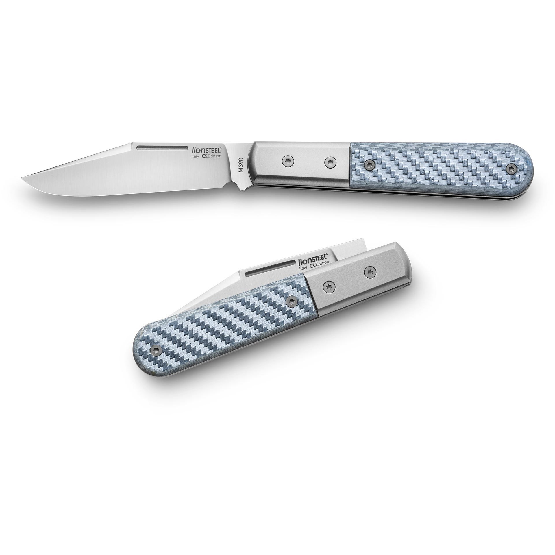 Складной нож LionSteel Barlow Shuffler, сталь M390, рукоять White carbon fibre