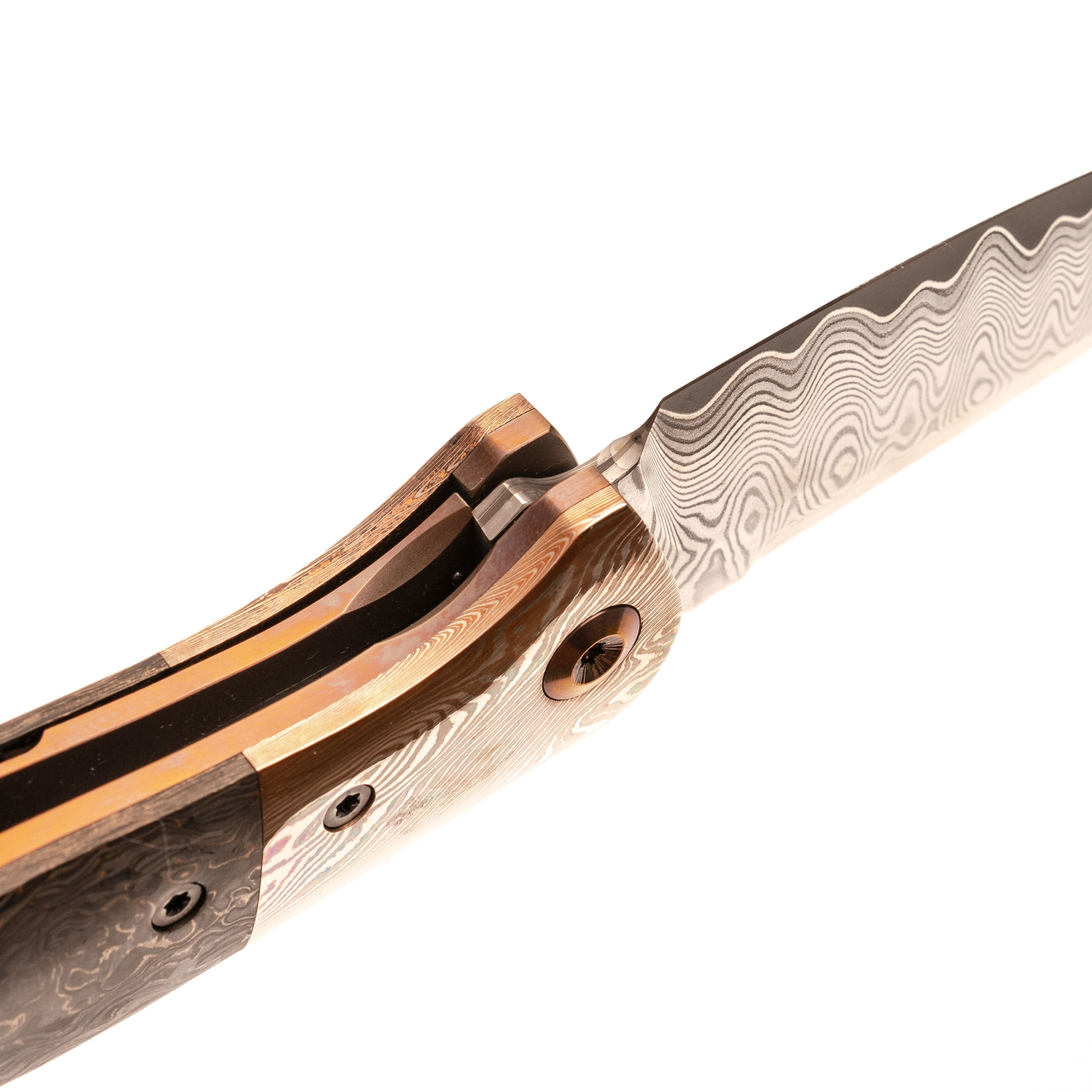 Складной нож Argo Custom Assassin, сталь REX121, рукоять Mokume CF Golde от Ножиков