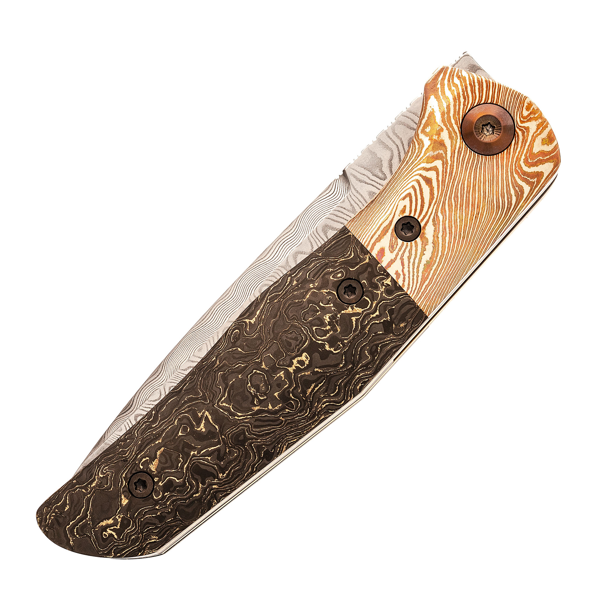 Складной нож Argo Custom Assassin, сталь REX121, рукоять Mokume CF Golde от Ножиков