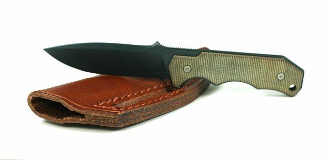 Нож с фиксированным клинком Hide Fixed, Micarta Handle, PVD - Coated Crucible CPM® S30V™, T. Rumici Design, (Black Leather Sheath) 8.0 см.