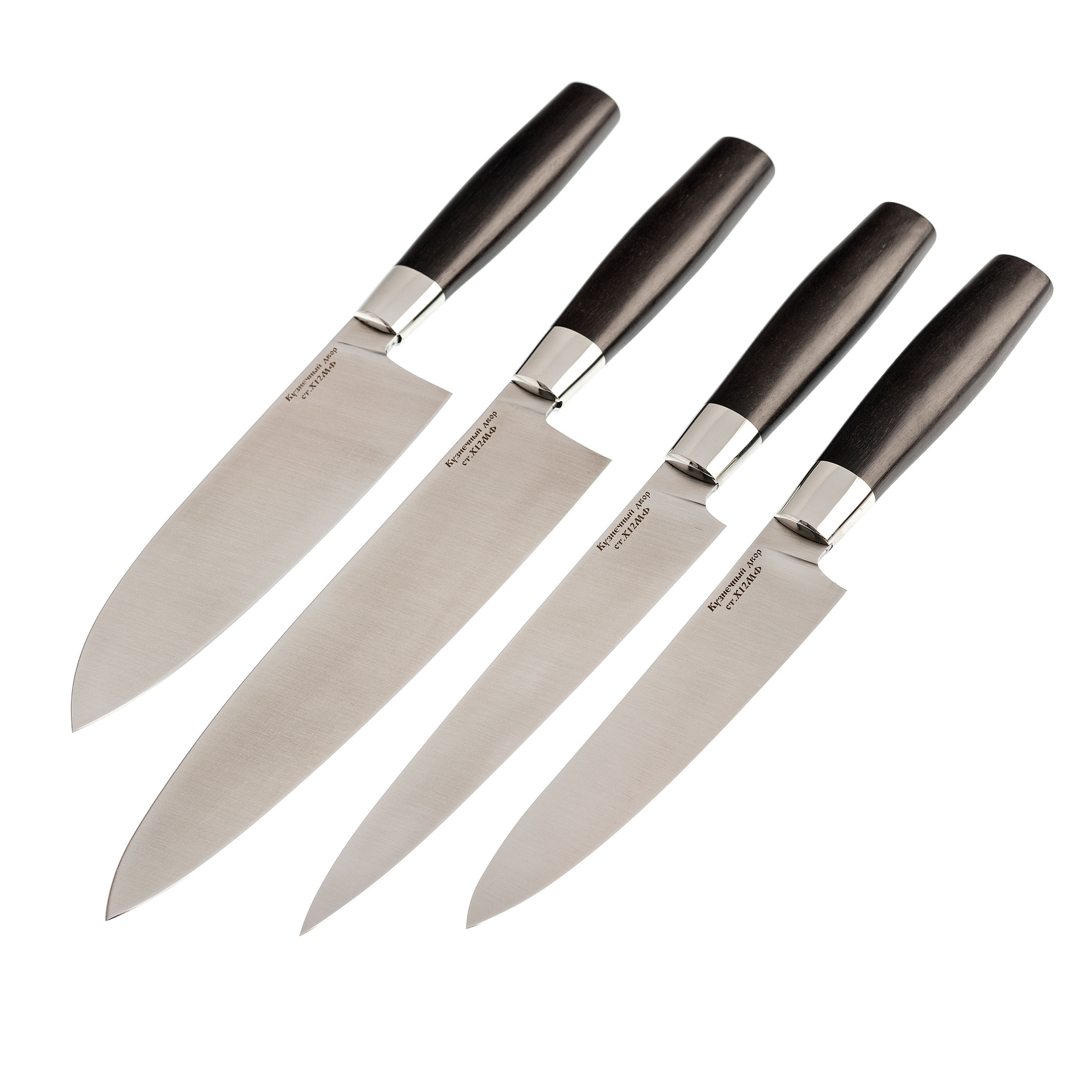 Набор из 4 кухонных ножей, сталь Х12МФ, рукоять граб авторский нож племя сталь мозаичный дамаск рукоять граб вставка стабилизированный зуб мамонта