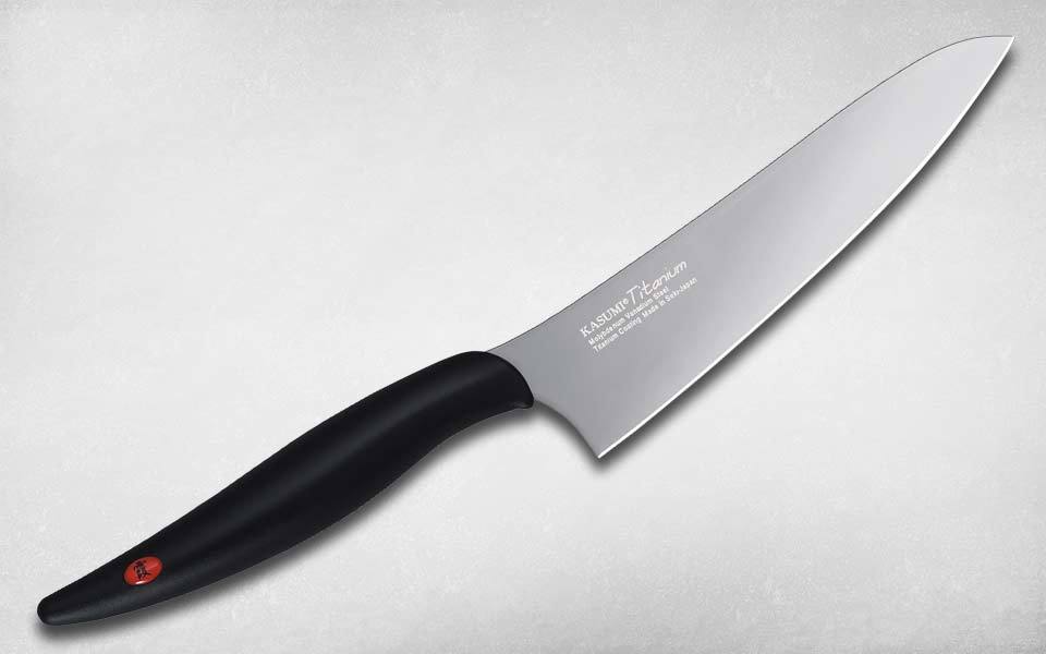 фото Нож кухонный шеф titanium 130 мм, kasumi, 22013/gr, сталь molybdenum vanadium, полипропилен, чёрный